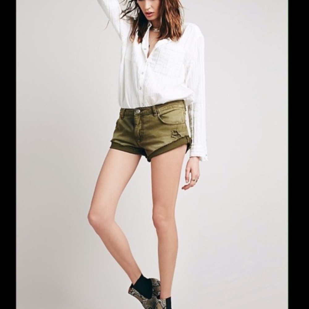 Free People army green mini cheeky shorts